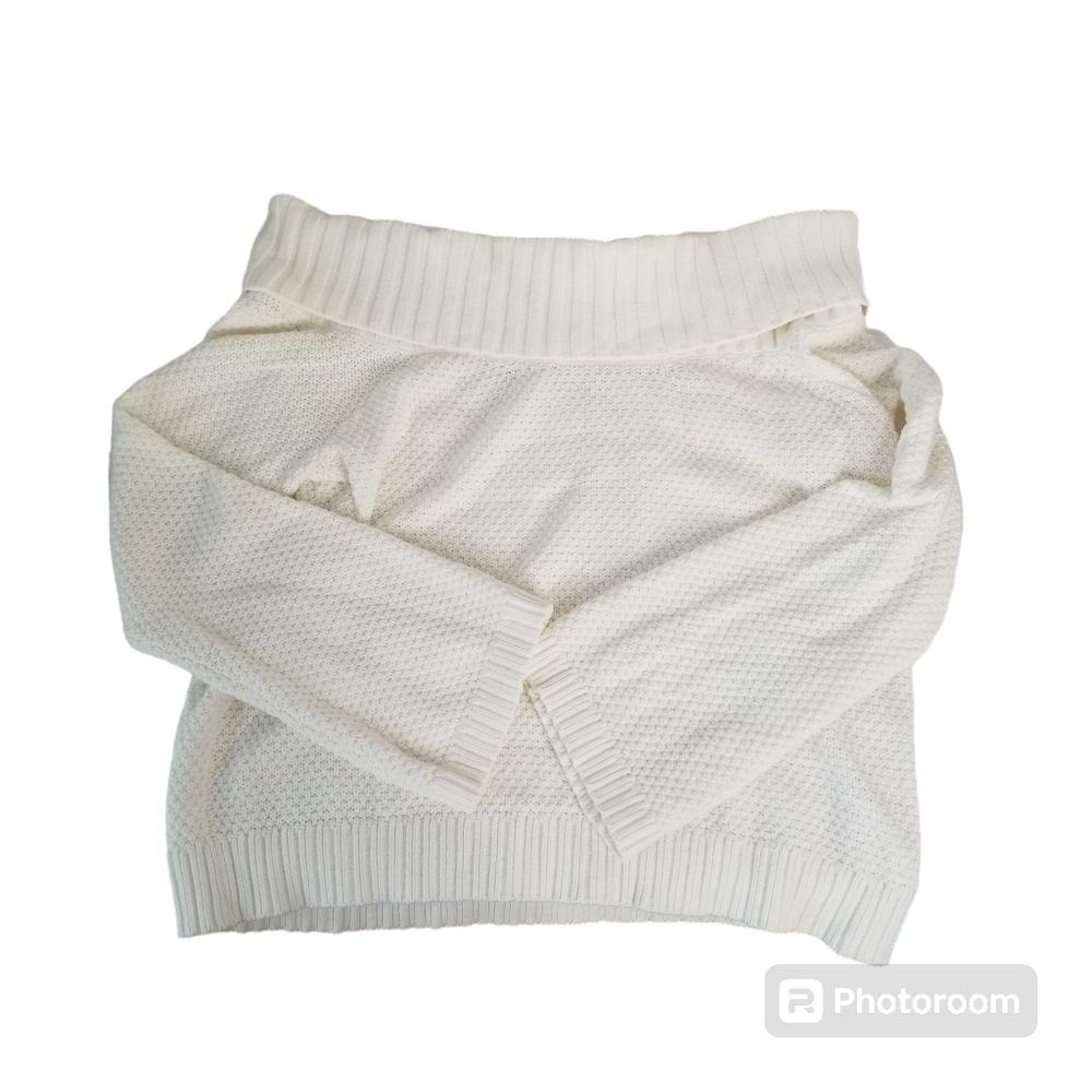 Crown & Ivy White Chunky Knit Off The Shoulder Sweater Size L